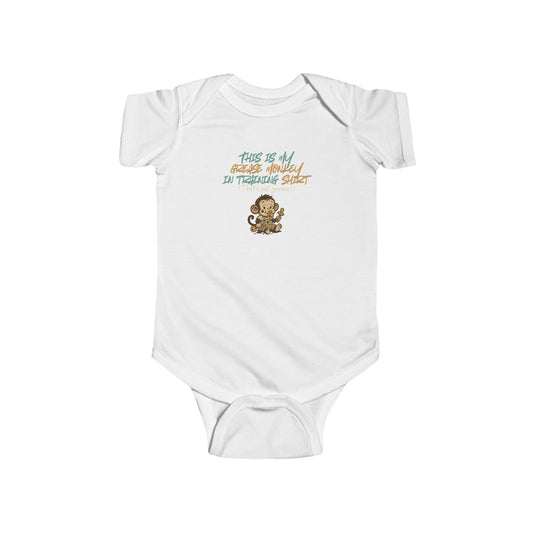 "Grease Monkey in Training" Baby Bodysuit. Funny infant one-piece with Monkey design Mechanic in training