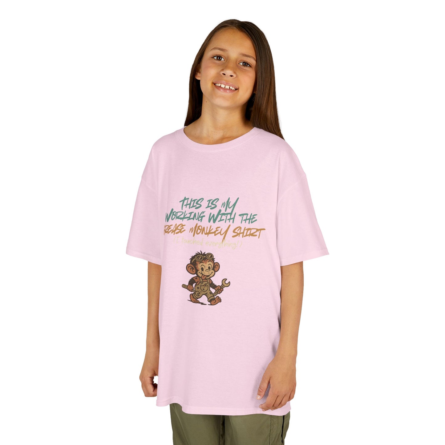 Kids “Working with the Grease Monkey” Tee – Funny Mechanic Helper Shirt, Messy Sidekick Vibes