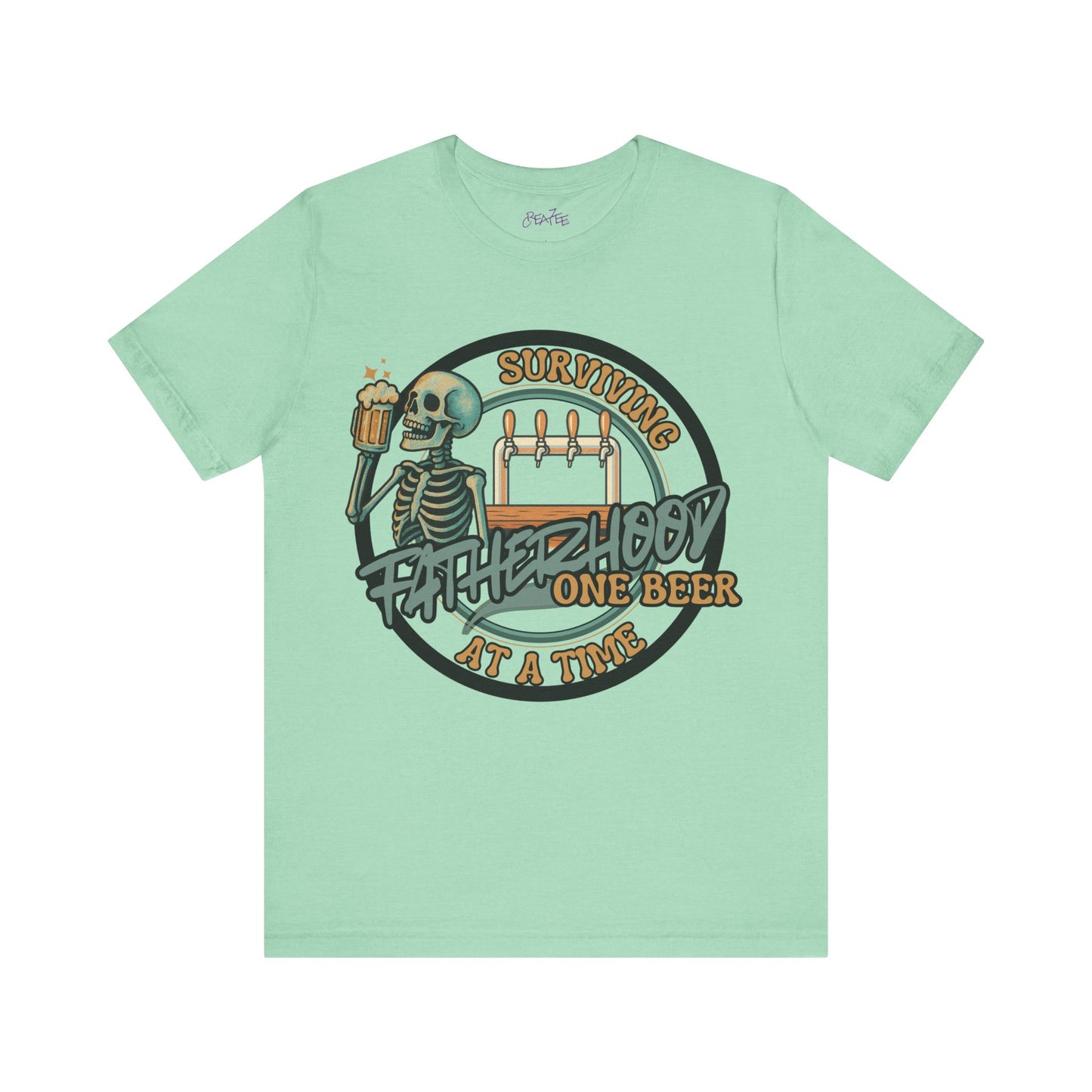 Dad Heather Tee — Surviving Fatherhood One Beer at a Time • Funny Dad Beer Shirt • Bella Canvas 3001