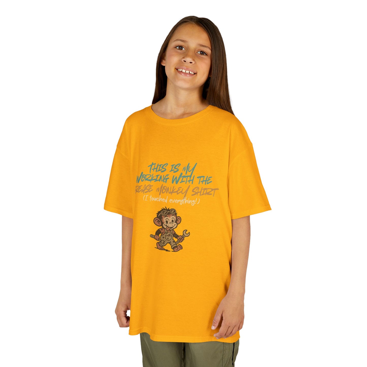 Kids “Working with the Grease Monkey” Tee – Funny Mechanic Helper Shirt, Messy Sidekick Vibes