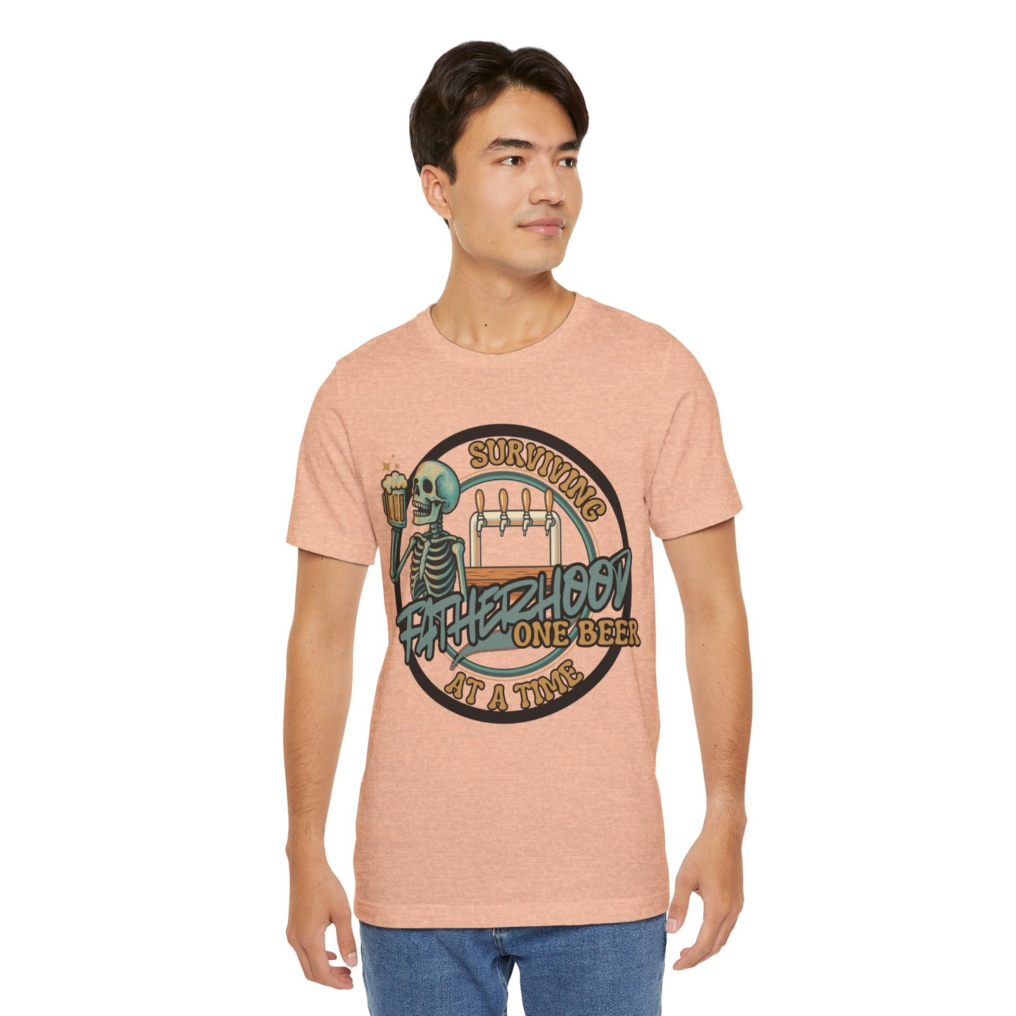 Dad Heather Tee — Surviving Fatherhood One Beer at a Time • Funny Dad Beer Shirt • Bella Canvas 3001