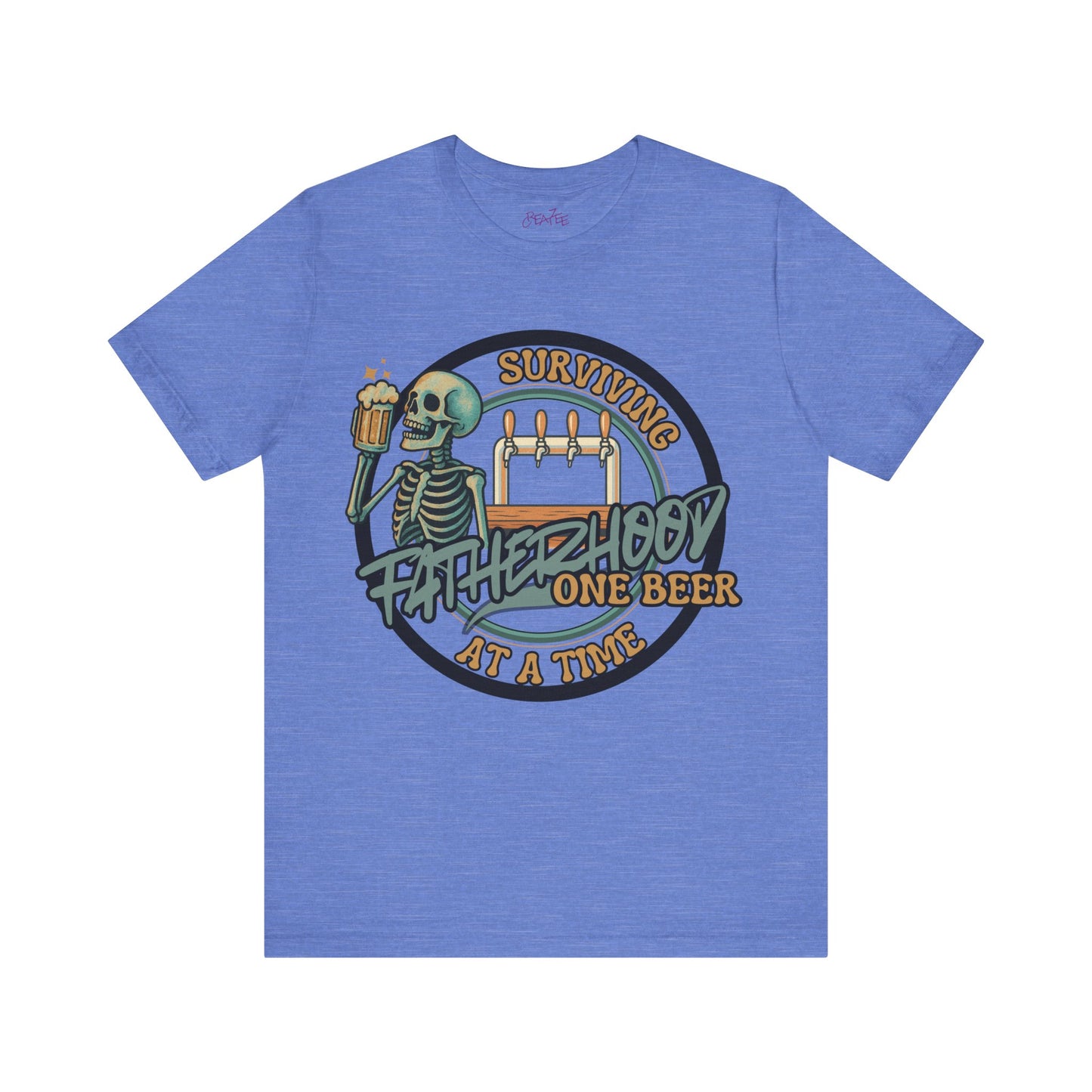 Dad Heather Tee — Surviving Fatherhood One Beer at a Time • Funny Dad Beer Shirt • Bella Canvas 3001