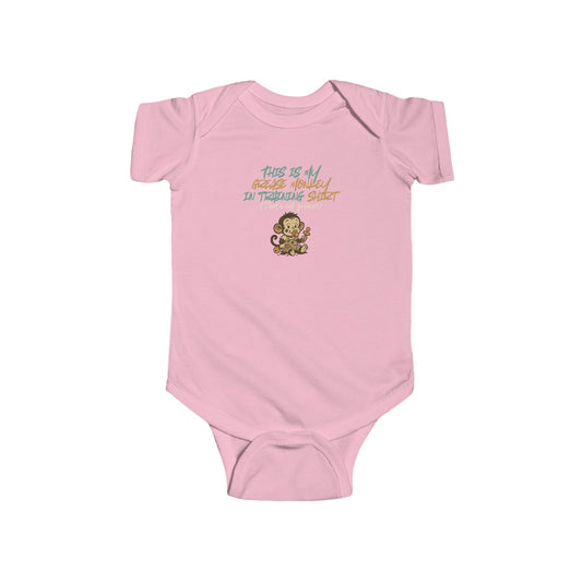 "Grease Monkey in Training" Baby Bodysuit. Funny infant one-piece with Monkey design Mechanic in training