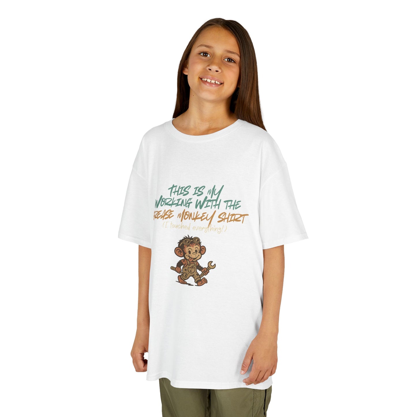 Kids “Working with the Grease Monkey” Tee – Funny Mechanic Helper Shirt, Messy Sidekick Vibes
