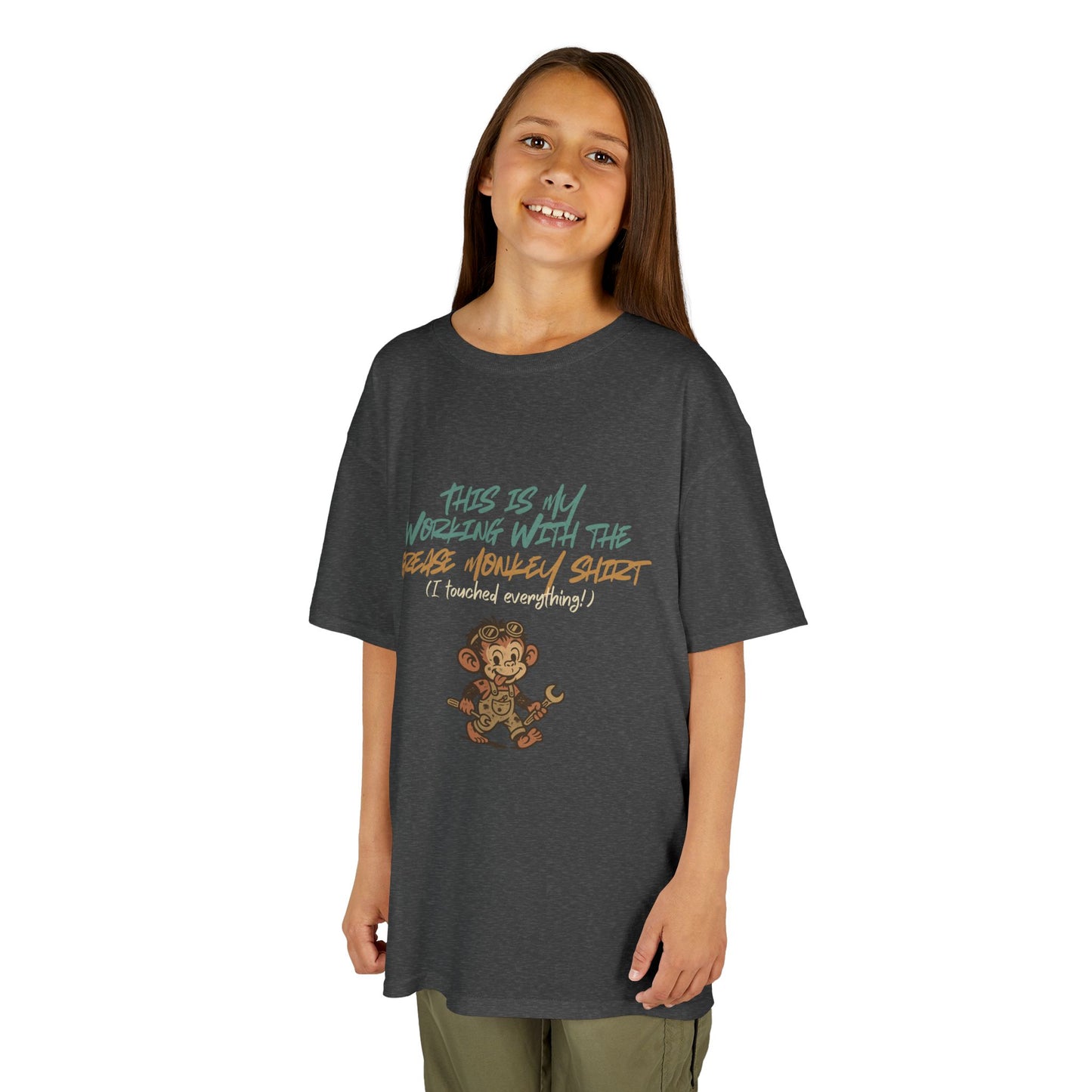 Kids “Working with the Grease Monkey” Tee – Funny Mechanic Helper Shirt, Messy Sidekick Vibes