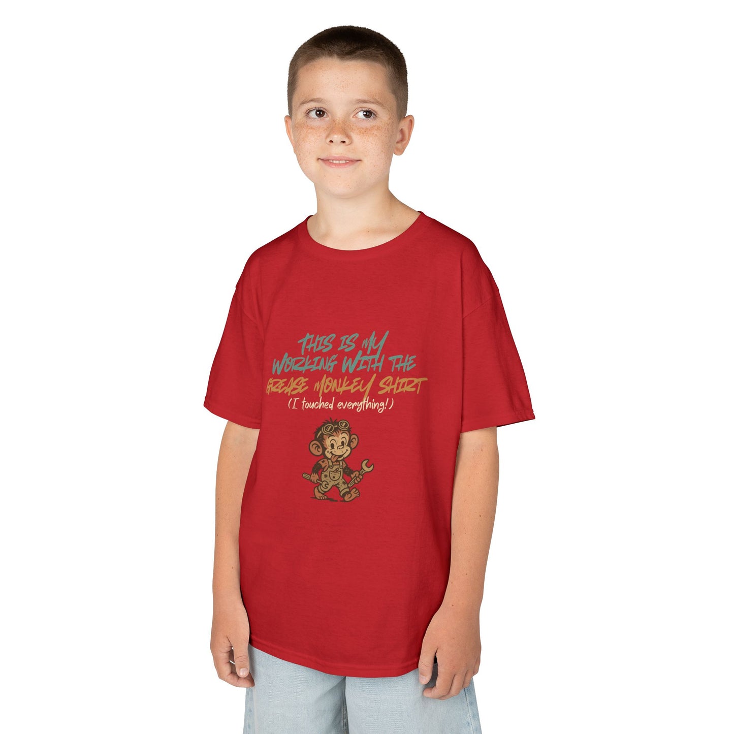 Kids “Working with the Grease Monkey” Tee – Funny Mechanic Helper Shirt, Messy Sidekick Vibes