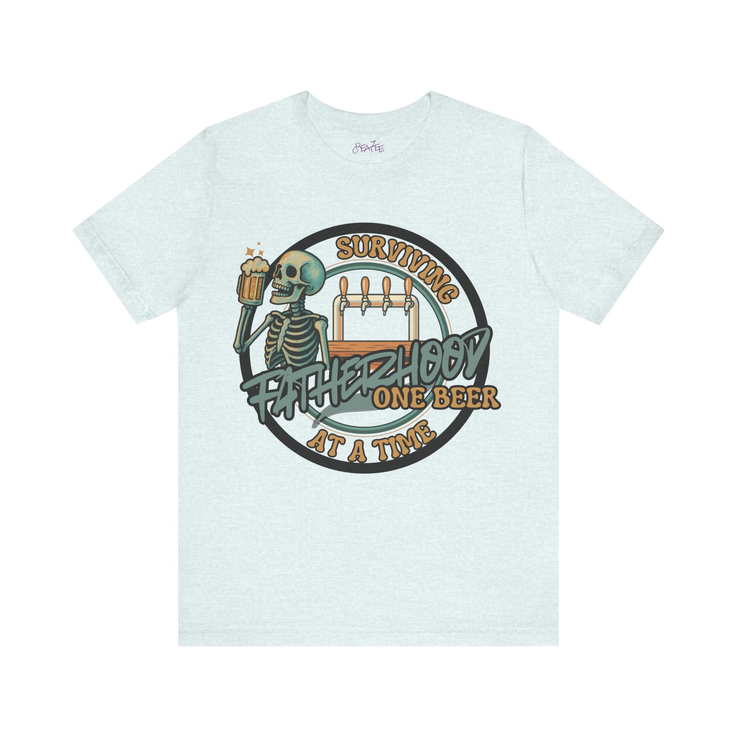 Dad Heather Tee — Surviving Fatherhood One Beer at a Time • Funny Dad Beer Shirt • Bella Canvas 3001