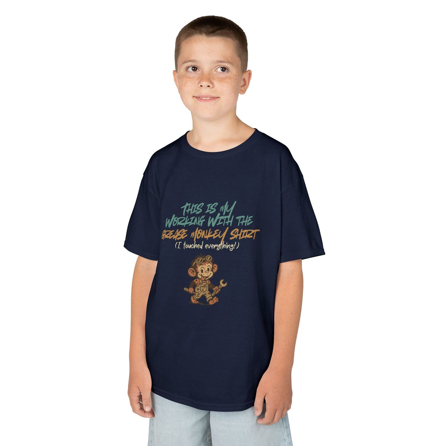 Kids “Working with the Grease Monkey” Tee – Funny Mechanic Helper Shirt, Messy Sidekick Vibes